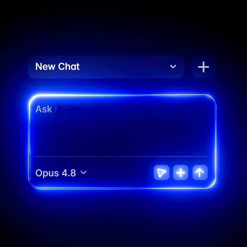 An illuminated AI chat interface in deep blue